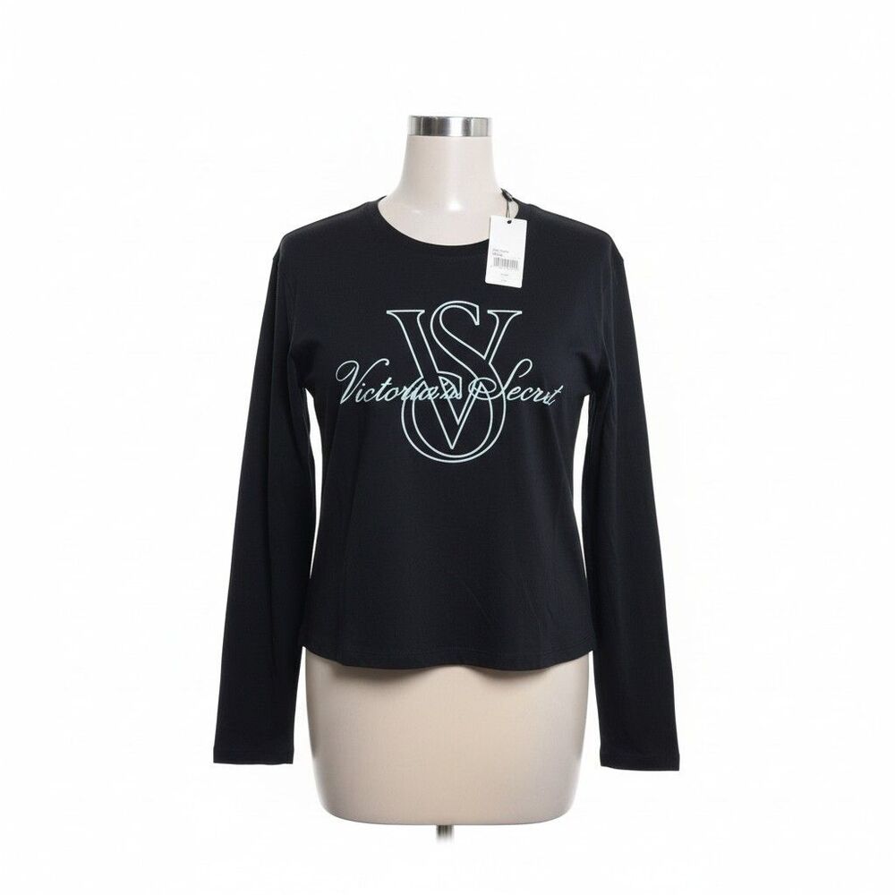 Victoria’s Secret Long Sleeve Logo T-Shirt Black VS Graphic Tee  NWT